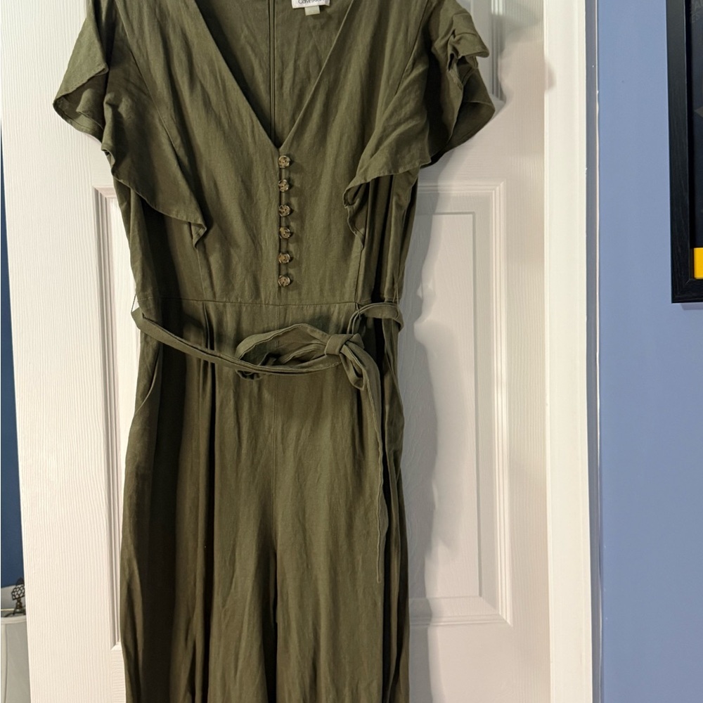 Casual streetwear Calvin Klein Olive Jumpsuit with Button Detail